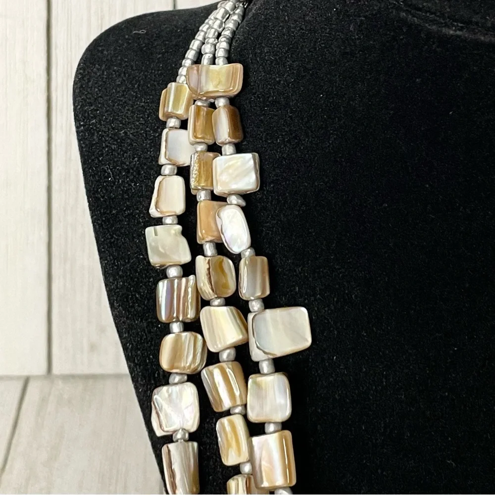 NEW YORK & CO Triple Strand Beaded Statement Piece Necklace - Picture 3 of 5